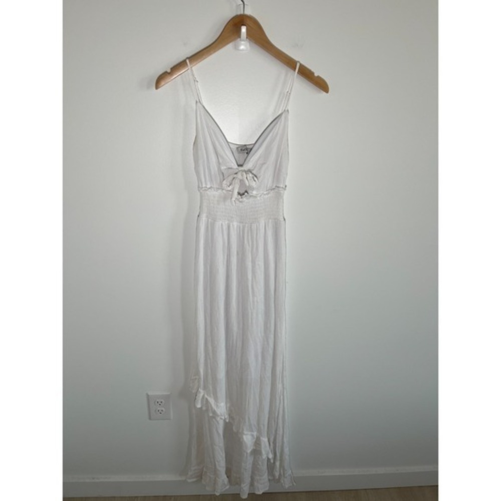 Babydoll Cottage Fairy Bride Asymmetrical Bow Ruffle Maxi Womens Dress White M